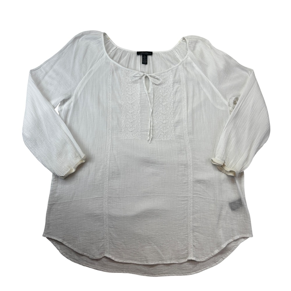 Lauren Jeans Co. Ralph Lauren Peasant Blouse Women Large White Embroidered Boho - Picture 2 of 8